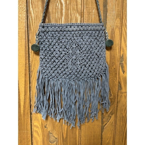 Bohemian long crossbody crochet fringed purse with Pom poms - Picture 5 of 7